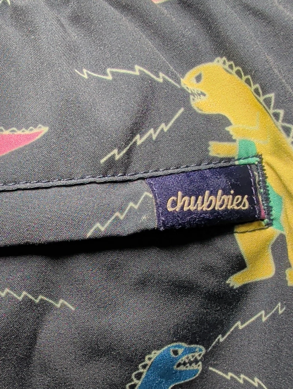 Chubbies Hear Me Roar Dino Stretch Swim Trunks Navy 5.5
